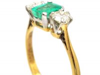 Early 20th Century 18ct Gold & Platinum, Emerald & Diamond Three Stone Ring