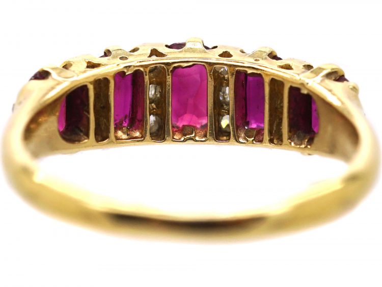 Edwardian 18ct Gold, Five Stone Ruby & Diamond Ring