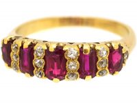 Edwardian 18ct Gold, Five Stone Ruby & Diamond Ring