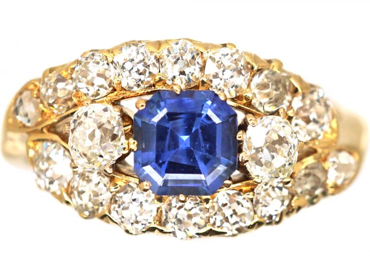 Edwardian 18ct Gold, Sapphire & Diamond Oval Eye  Ring