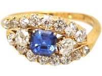 Edwardian 18ct Gold, Sapphire & Diamond Oval Eye  Ring