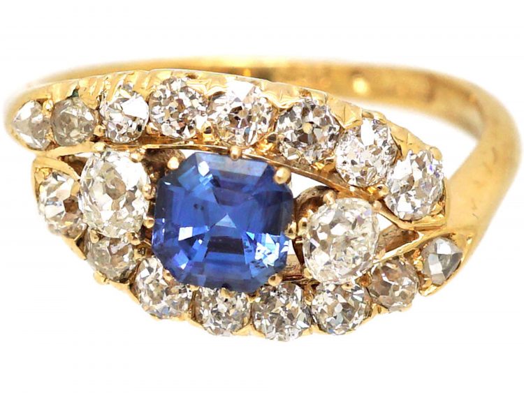 Edwardian 18ct Gold, Sapphire & Diamond Oval Eye  Ring