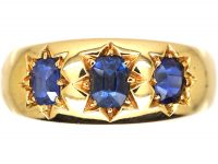 Victorian 18ct Gold Three Stone Sapphire Gypsy Ring