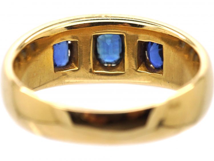 Victorian 18ct Gold Three Stone Sapphire Gypsy Ring