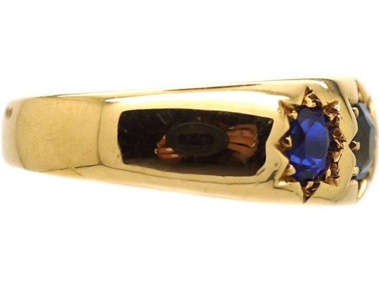 Victorian 18ct Gold Three Stone Sapphire Gypsy Ring