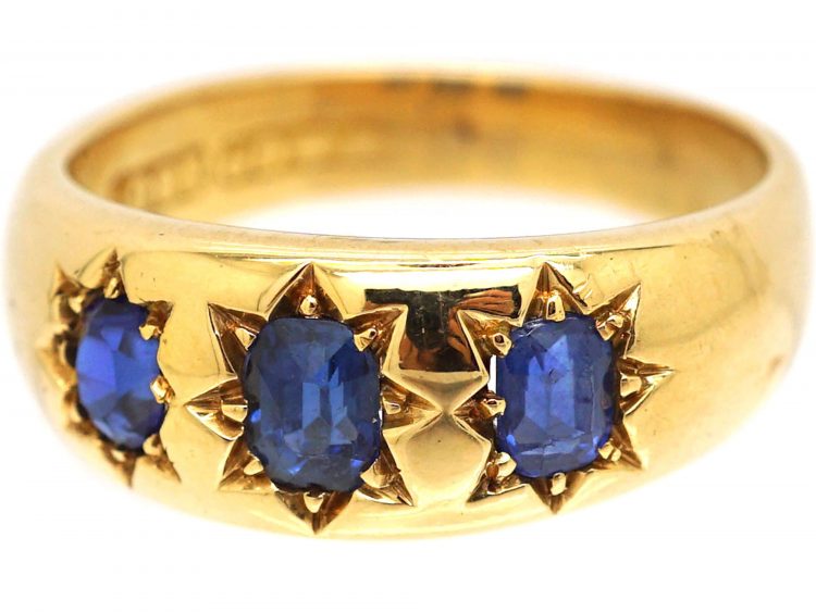 Victorian 18ct Gold Three Stone Sapphire Gypsy Ring