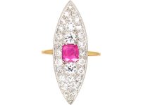 Edwardian 18ct Gold & Platinum Marquise Ring set with a Pink Sapphire & Diamonds