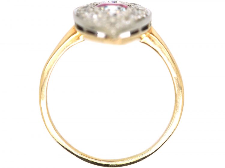 Edwardian 18ct Gold & Platinum Marquise Ring set with a Pink Sapphire & Diamonds