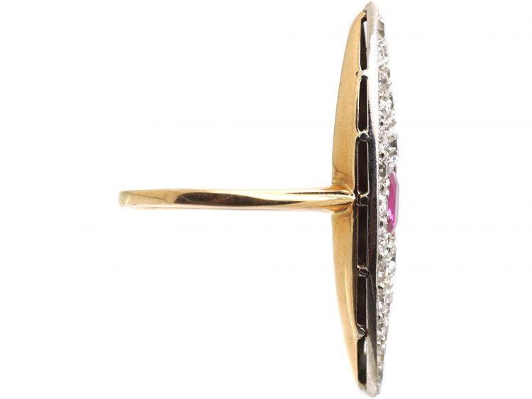 Edwardian 18ct Gold & Platinum Marquise Ring set with a Pink Sapphire & Diamonds