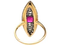 Edwardian 18ct Gold & Platinum Marquise Ring set with a Pink Sapphire & Diamonds