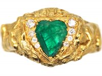 Art Nouveau 18ct Gold Ring set with an Emerald & Diamonds