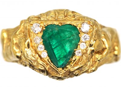 Art Nouveau 18ct Gold Ring set with an Emerald & Diamonds