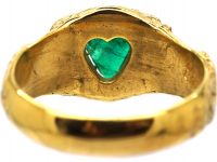 Art Nouveau 18ct Gold Ring set with an Emerald & Diamonds