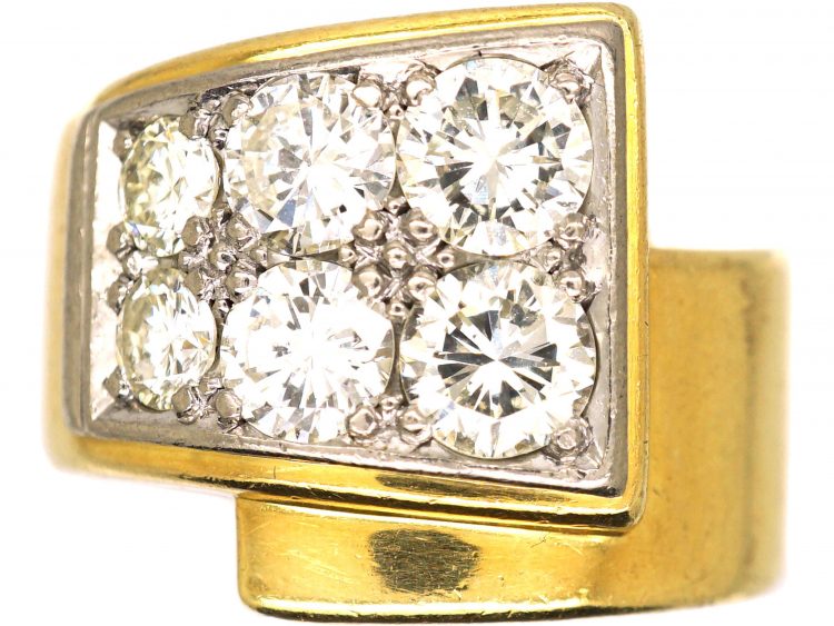 Retro 18ct Gold Buckle Ring set with Diamonds