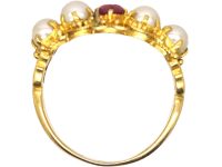 Georgian 15ct Gold, Ruby & Natural Split Pearl Ring