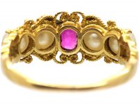 Georgian 15ct Gold, Ruby & Natural Split Pearl Ring