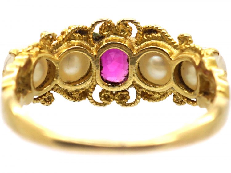 Georgian 15ct Gold, Ruby & Natural Split Pearl Ring