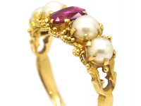 Georgian 15ct Gold, Ruby & Natural Split Pearl Ring