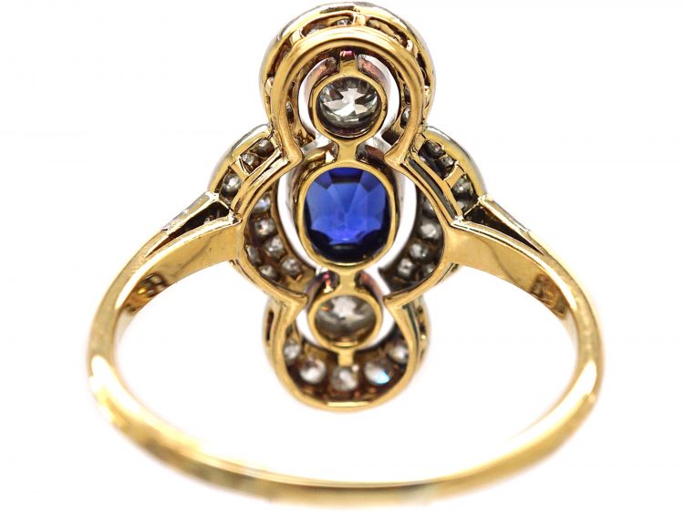 Early 20th Century 18ct Gold & Platinum Oval Cluster Ring set with Diamonds & a Sapphire