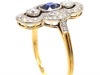 Early 20th Century 18ct Gold & Platinum Oval Cluster Ring set with Diamonds & a Sapphire