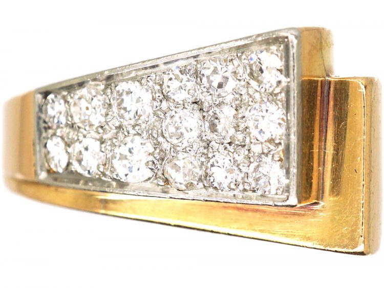 Retro 18ct Gold & Platinum Buckle Ring set with Diamonds