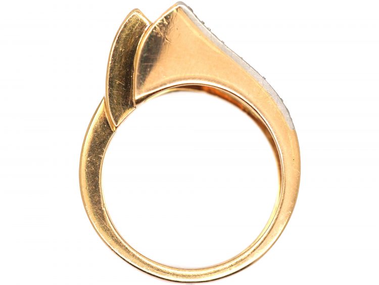 Retro 18ct Gold & Platinum Buckle Ring set with Diamonds