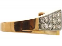 Retro 18ct Gold & Platinum Buckle Ring set with Diamonds