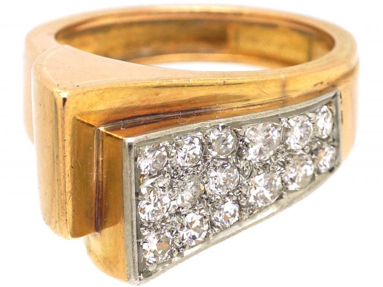 Retro 18ct Gold & Platinum Buckle Ring set with Diamonds