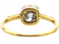 Edwardian 18ct Gold & Platinum, Old Cushion Cut Diamond Solitaire Ring with Rose Diamond Shoulders