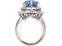 Large French Platinum Sapphire & Diamond Oval Cluster Ring