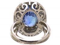 Large French Platinum Sapphire & Diamond Oval Cluster Ring