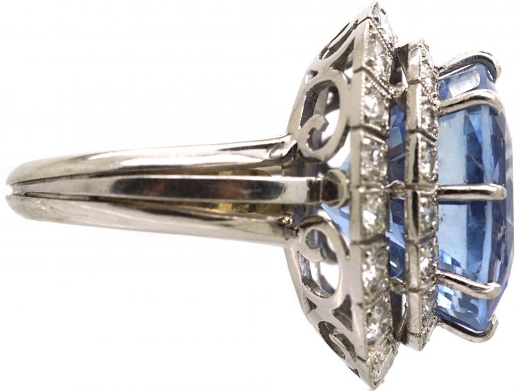 Large French Platinum Sapphire & Diamond Oval Cluster Ring