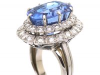 Large French Platinum Sapphire & Diamond Oval Cluster Ring