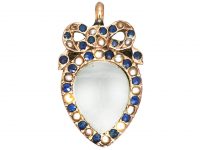 Mini 9ct Gold Georgian Heart Pendant & Locket set with Natural Split Pearls & Blue Pastes