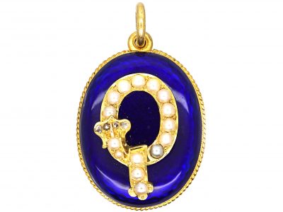 Mini 9ct Gold Georgian Heart Pendant & Locket set with Natural Split Pearls & Blue Pastes