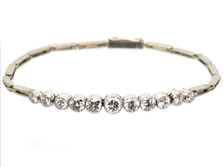 Early 20th Century 18ct White Gold & Platinum, Diamond Line Bracelet