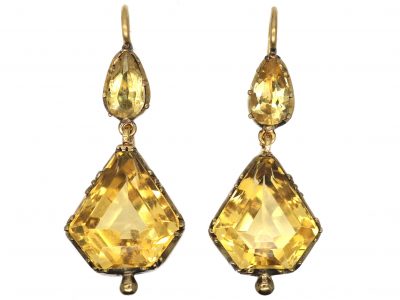 Early 19th Century 9ct Gold, Chrysolite & Citrine Drop Earrings