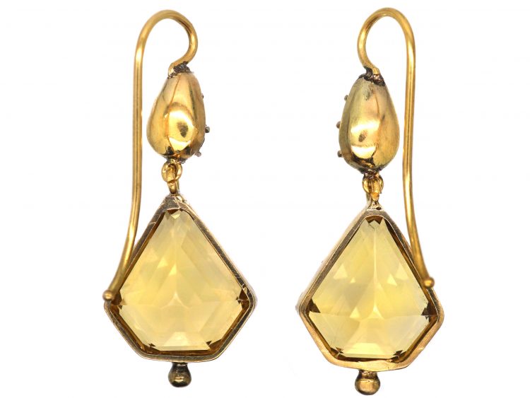 Early 19th Century 9ct Gold, Chrysolite & Citrine Drop Earrings