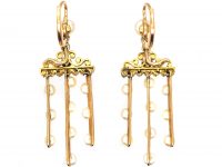 French Late 19th Century 18ct Gold, Natural Pearl & Rose Diamond Drop Earrings