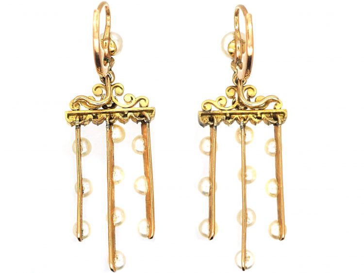 French Late 19th Century 18ct Gold, Natural Pearl & Rose Diamond Drop Earrings