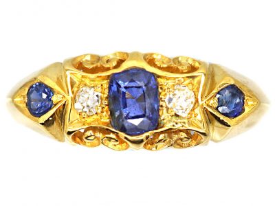 Edwardian 18ct Gold Sapphire & Diamond Five Stone Ring