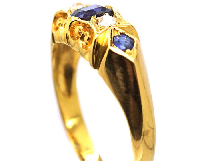 Edwardian 18ct Gold Sapphire & Diamond Five Stone Ring