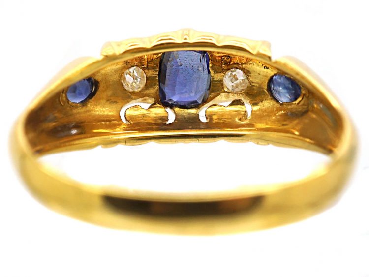 Edwardian 18ct Gold Sapphire & Diamond Five Stone Ring