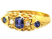 Edwardian 18ct Gold Sapphire & Diamond Five Stone Ring