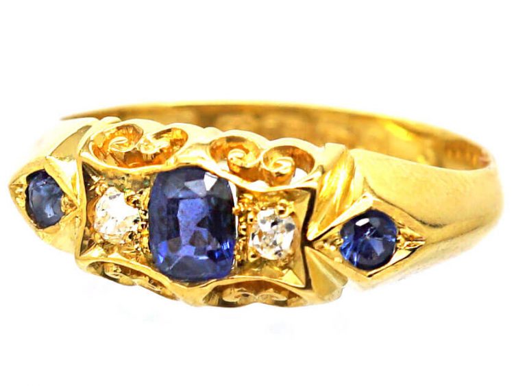 Edwardian 18ct Gold Sapphire & Diamond Five Stone Ring