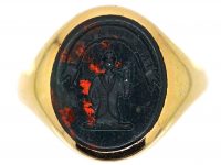 Early 20th Century 18ct Gold Signet Ring with Bloodstone Intaglio of a Huntsman