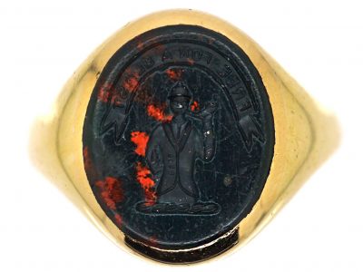 Early 20th Century 18ct Gold Signet Ring with Bloodstone Intaglio of a Huntsman