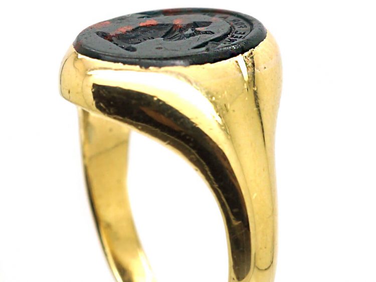 Early 20th Century 18ct Gold Signet Ring with Bloodstone Intaglio of a Huntsman