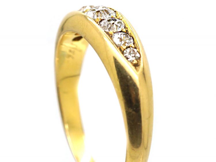 Victorian 18ct Gold Seven Stone Diamond Boat Shaped Ring by Barnet Henry Joseph