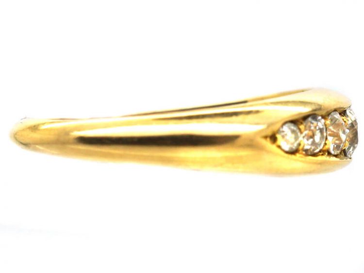 Victorian 18ct Gold Seven Stone Diamond Boat Shaped Ring by Barnet Henry Joseph